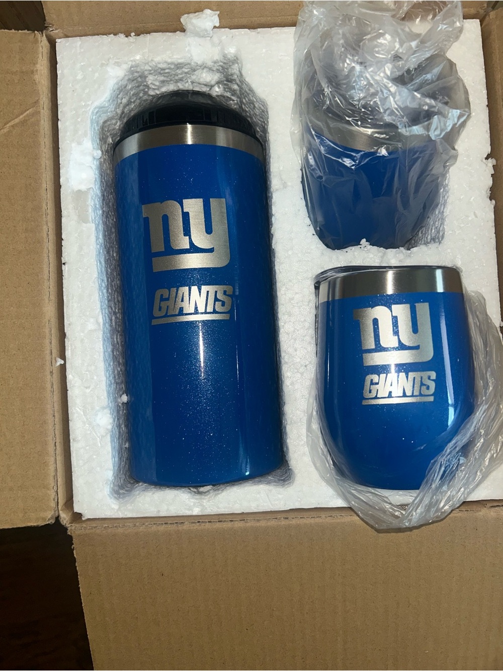 New York Giants Blue Stainless Wine Bottle Chiller & Wine Cup Set New in Box